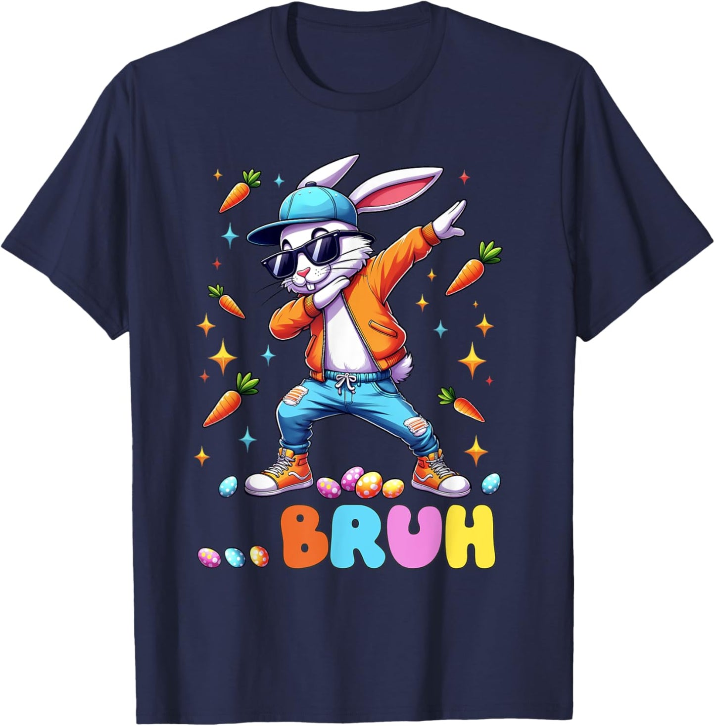 Bruh Dab Bunny Easter Funny Kids Toddler Boys Easter T-Shirt - T-Shirt | Navy