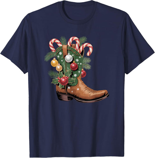 Cowboy Boots Country Western Cowboy Christmas T-Shirt - T-Shirt | Navy