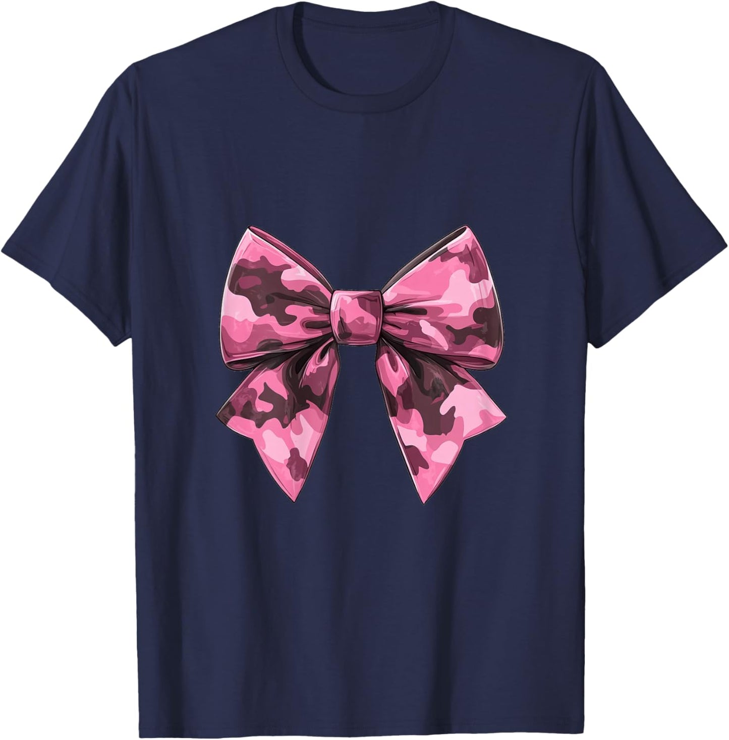 Coquette Bow Pink Camouflage Camo Pattern Dainty Bow T-Shirt - T-Shirt | Navy