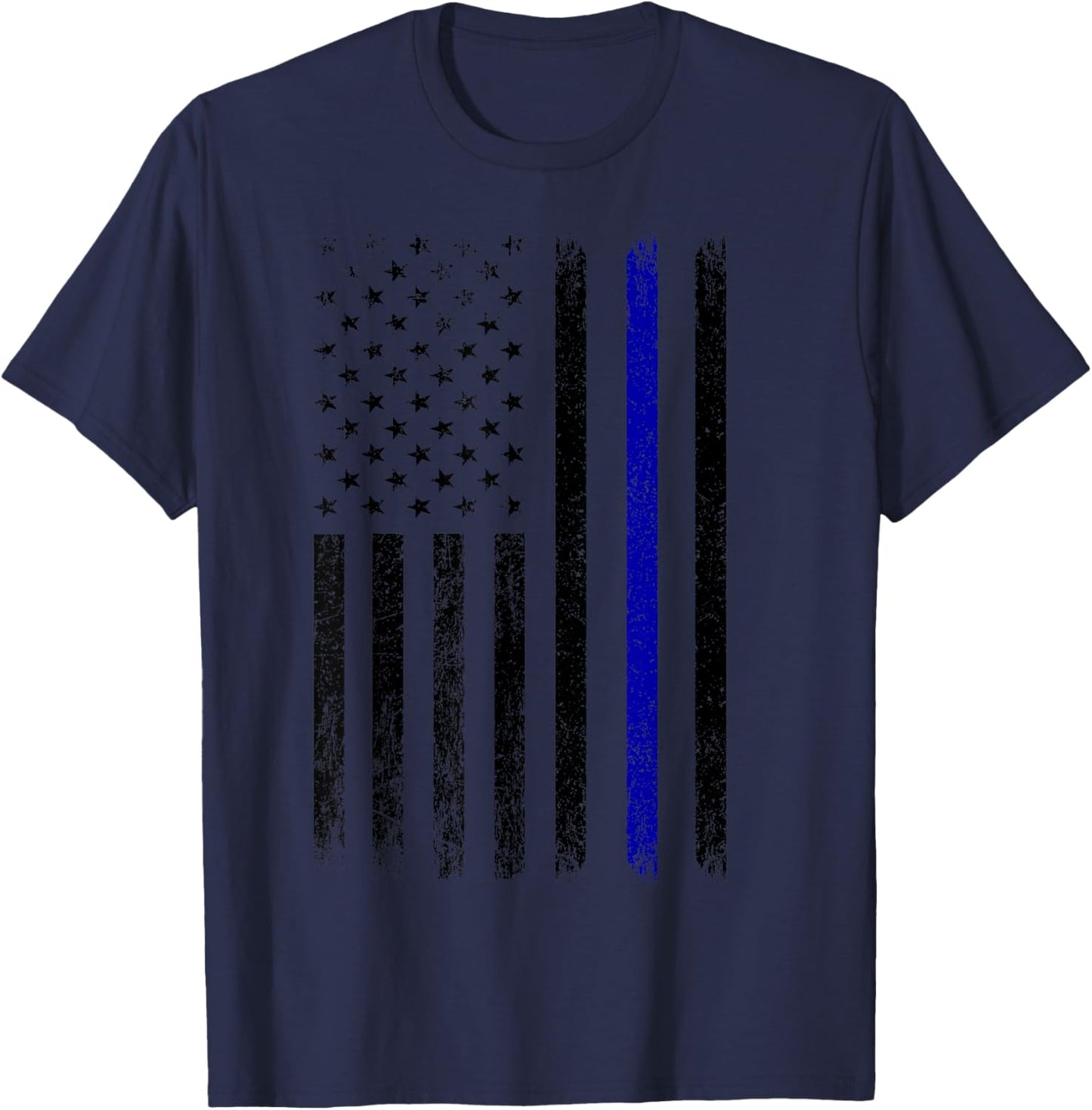 Police Thin Blue Line Flag USA American Patriotic T-Shirt - T-Shirt | Navy
