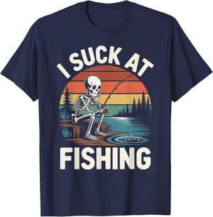 I Suck At Fishing Fisherman Joke Skeleton Bass Fishing T-Shirt - T-Shirt | Navy
