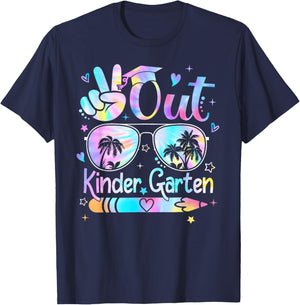 Peace Out Kindergarten Cute Tie Dye Last Day Of Kindergarten T-Shirt - T-Shirt | Navy