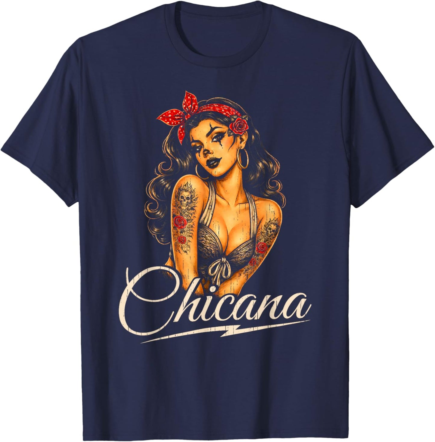 Chicana 80er Jahre Pin Up Girl Vintage Hot Latina Tattoo T-Shirt - T-Shirt | Navy