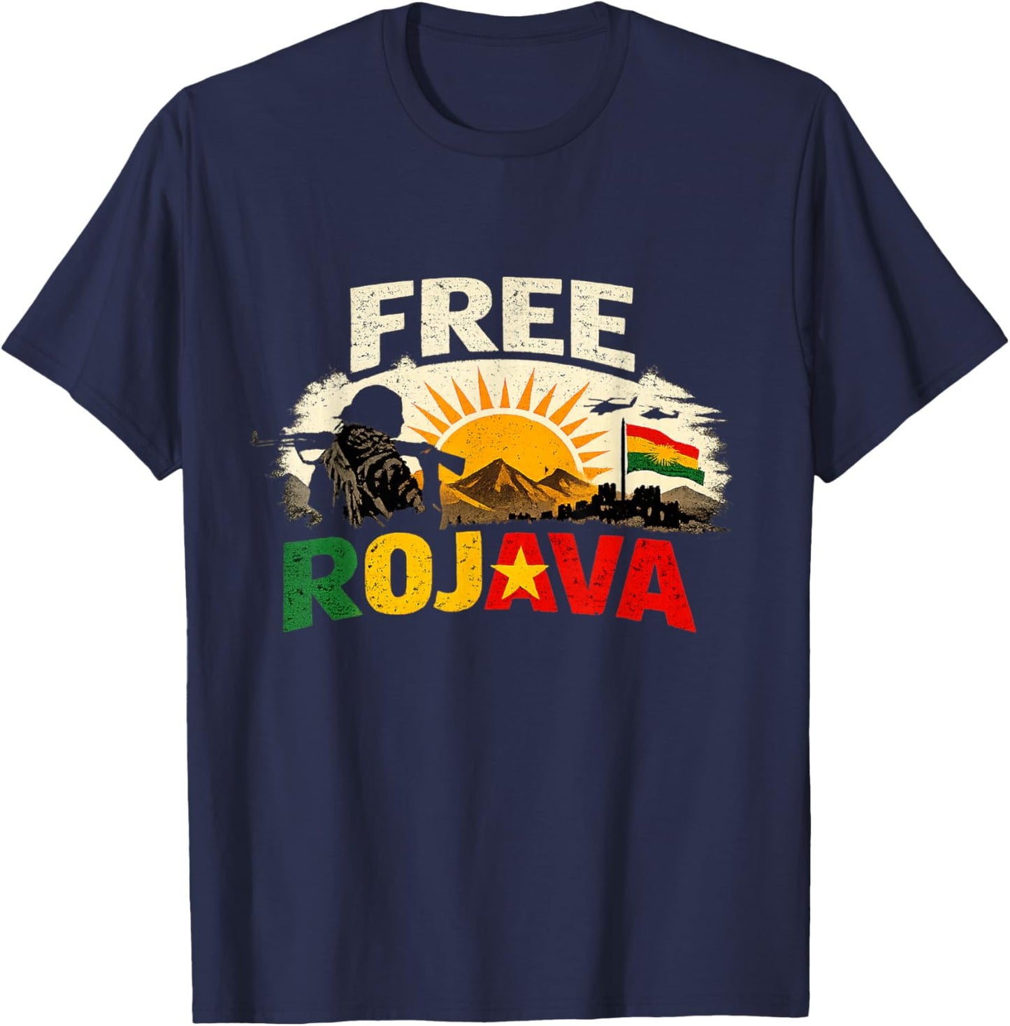 Free Rojava Kurdistan T-Shirt - T-Shirt | Navy