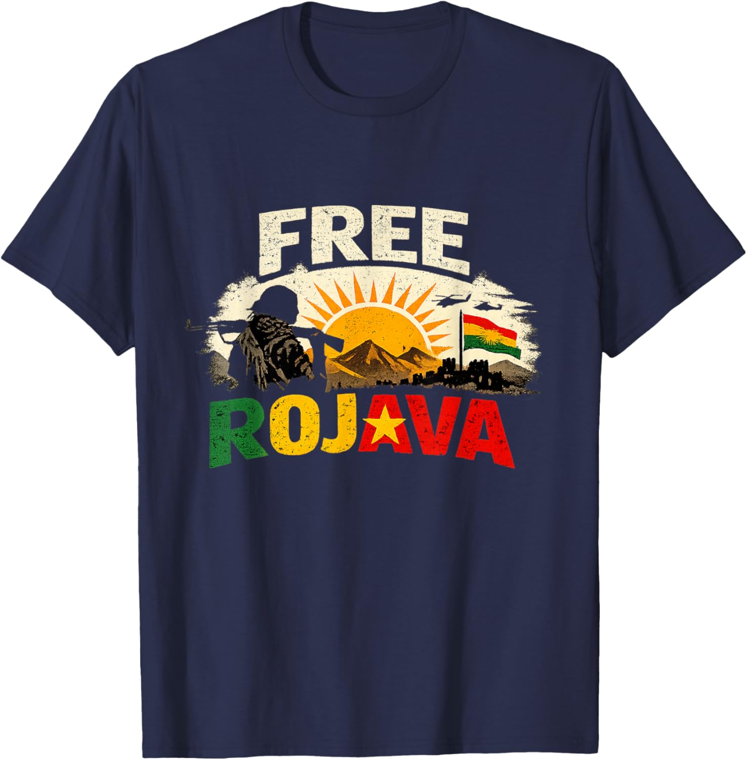 Free Rojava Kurdistan T-Shirt - T-Shirt | Navy