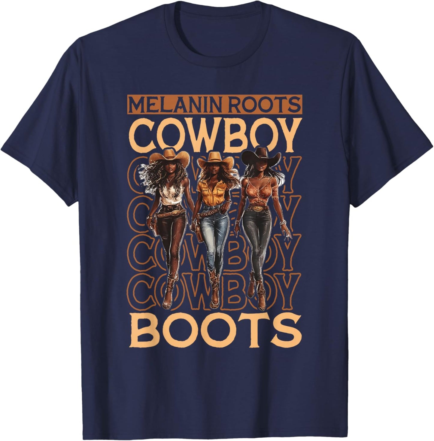 Melanin Cowgirls African Melanin Cowgirl Black History T-Shirt - T-Shirt | Navy