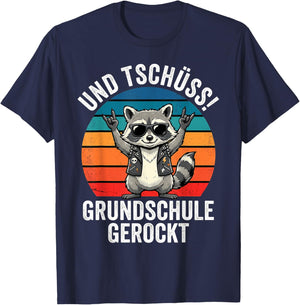 Und Tschüss! Grundschule Gerockt Waschbär T-Shirt - T-Shirt | Navy