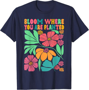 Motivation Be Kind Wildflower Bloom Where You Are Planted T-Shirt - T-Shirt | Navy