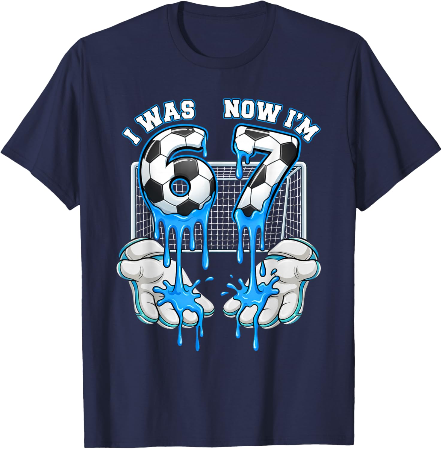 7 Year Old Birthday Six Now I'm Seven 67 Meme Football T-Shirt - T-Shirt | Navy
