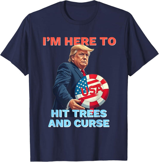 Disc Golf Shirt Funny Hit Trees and Curse Retro Disc Golf T-Shirt - T-Shirt | Navy