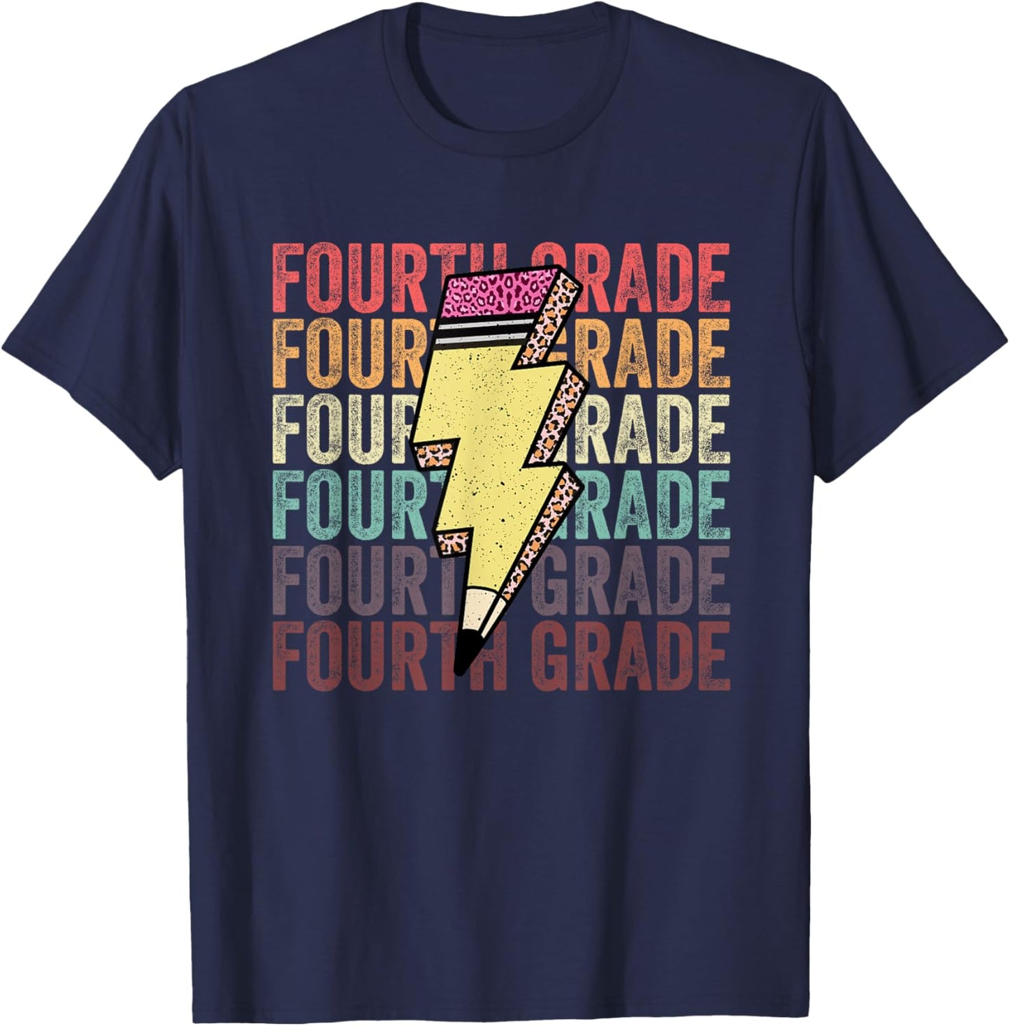 Fourth Grade Lightning Bolt Pencil 1st Day Of 4th Grade T-Shirt - T-Shirt | Navy