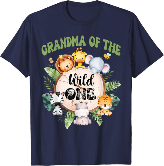 Grandma Of The Wild One 1st Birthday Safari Family Matching T-Shirt - T-Shirt | Navy