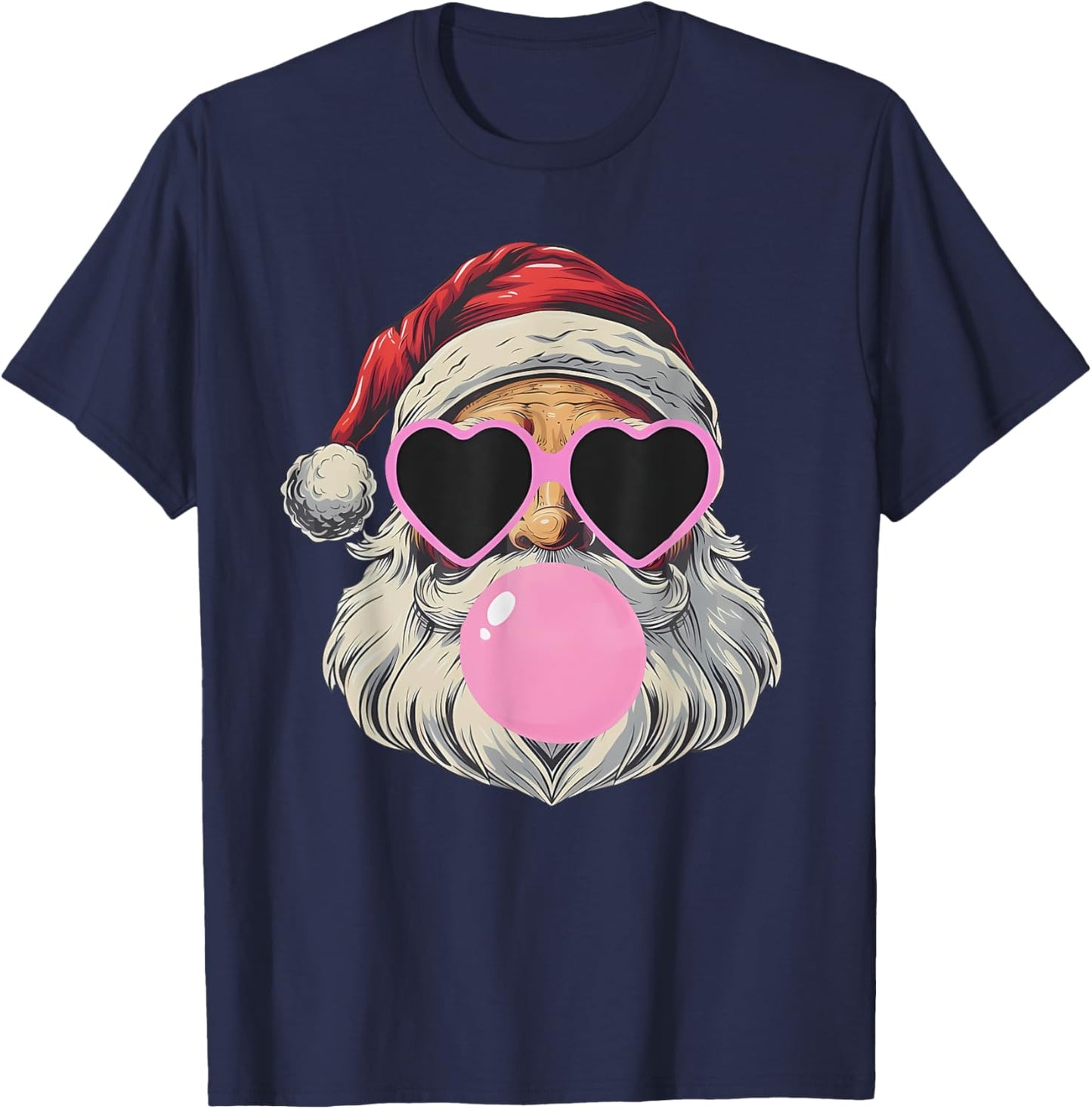 Retro Santa With Heart Glasses Bubblegum Christmas Girl Kids T-Shirt - T-Shirt | Navy