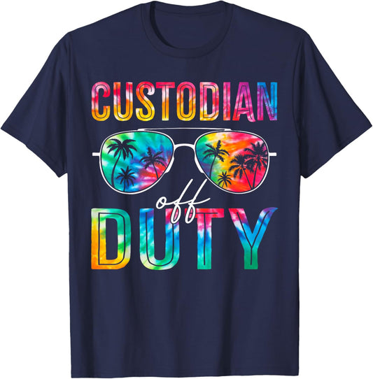 Custodian Off Duty Happy Last Day of School Tie Dye Summer T-Shirt - T-Shirt | Navy