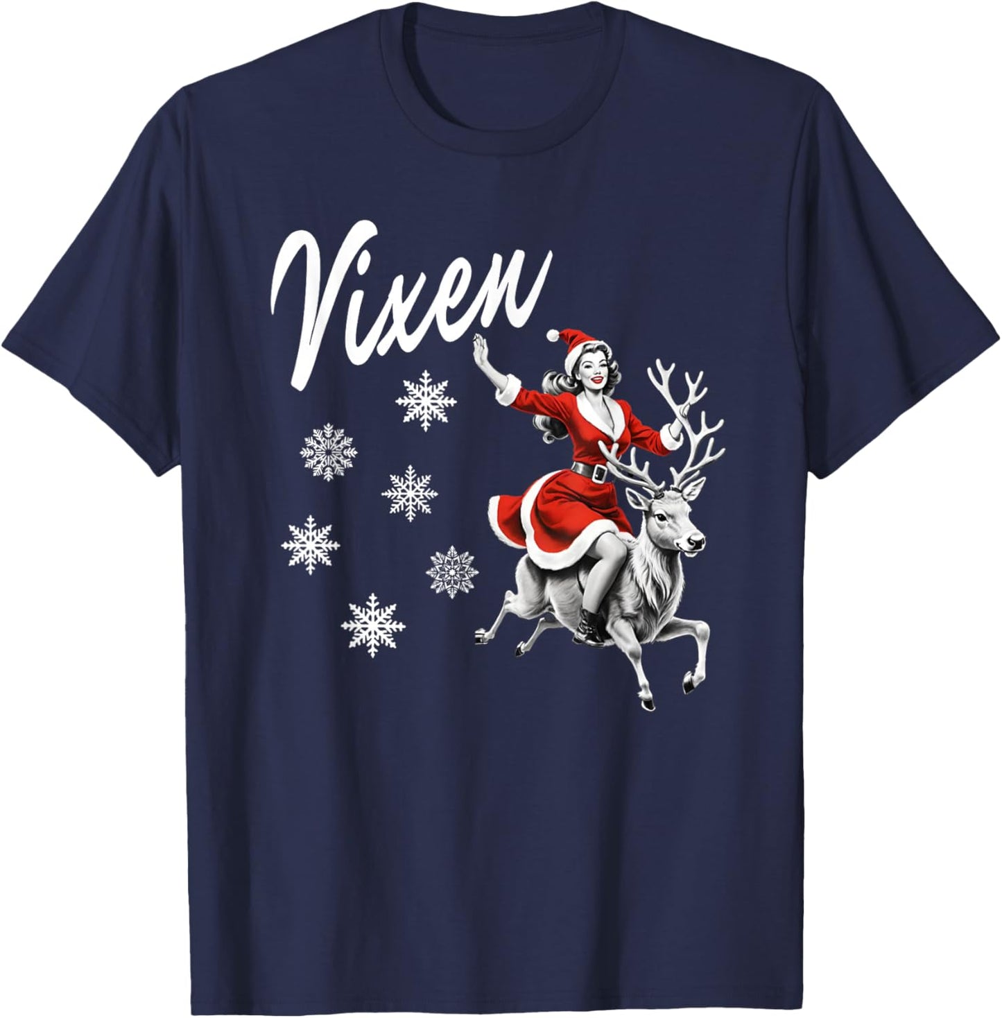 Vixen Reindeer Retro Sexy Pin Up Girl Funny Christmas Party T-Shirt - T-Shirt | Navy