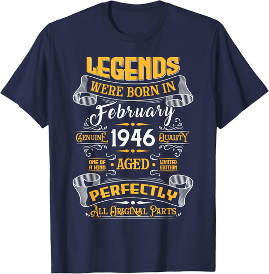Legend February 1946 Vintage 80th Birthday Made in 1946 T-Shirt - T-Shirt | Navy