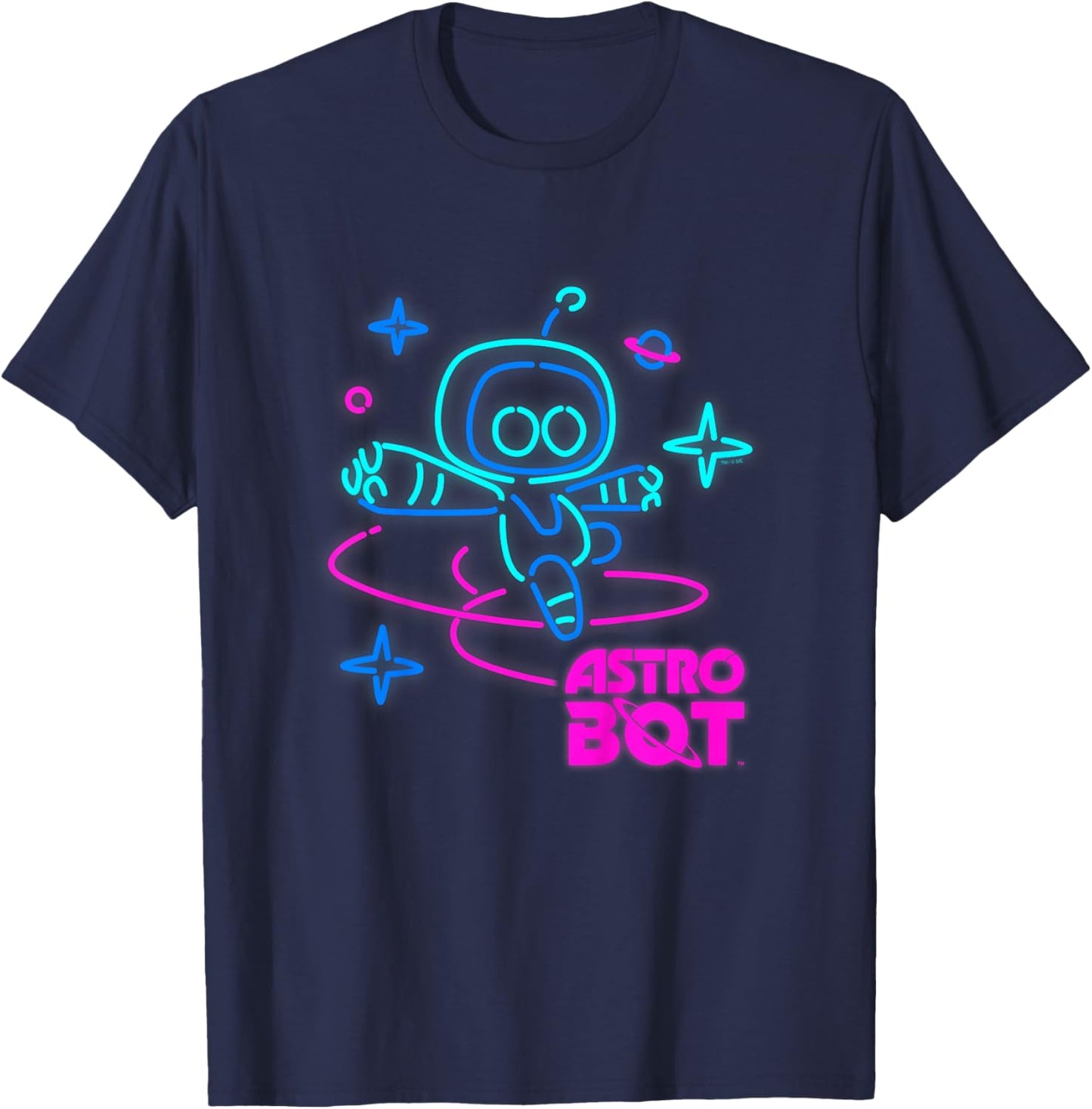 Kids Astro Bot Rescue Mission Jumping Neon Video Game T-Shirt - T-Shirt | Navy