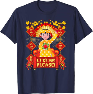 Funny Li Xi Me Please Vietnamese Red Cute Ao Dai Girl Kids T-Shirt - T-Shirt | Navy