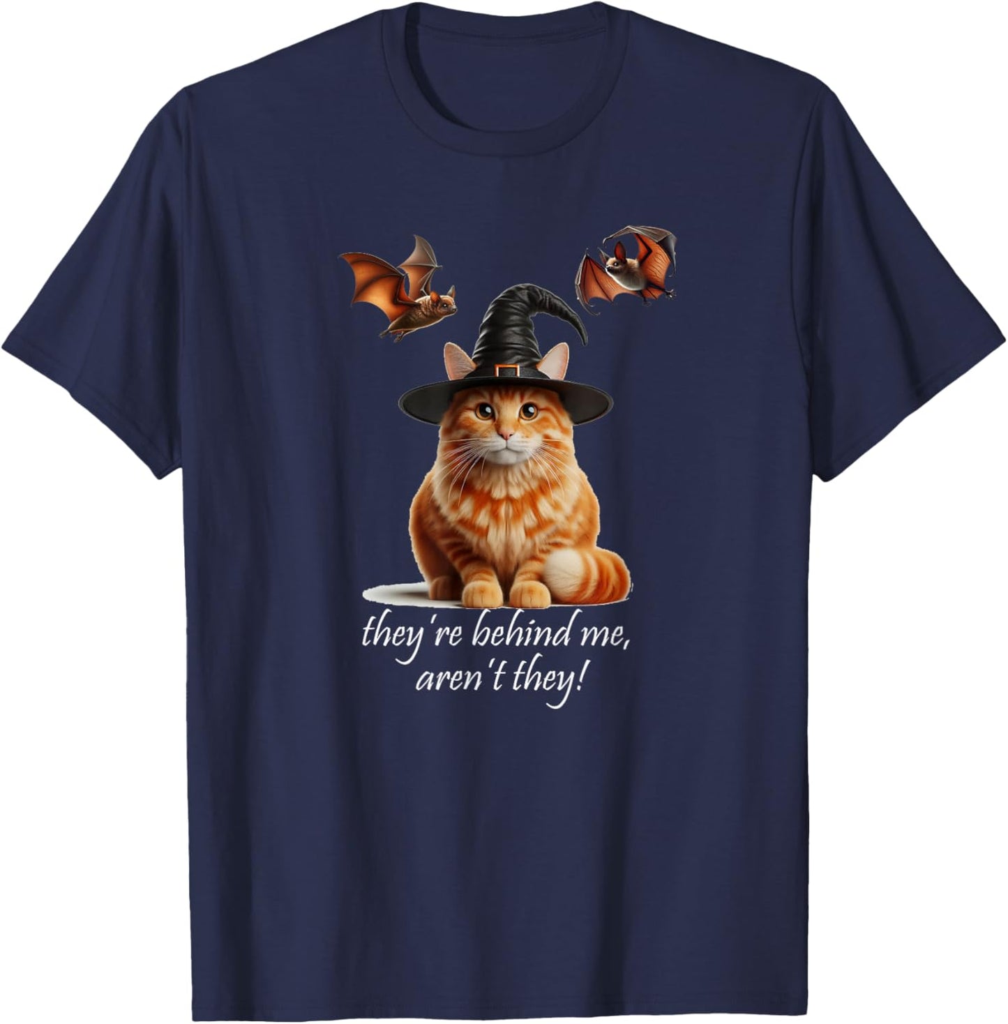 Cat Series. Halloween Orange Cat 2 Bats. They're Behind me. T-Shirt - T-Shirt | Navy