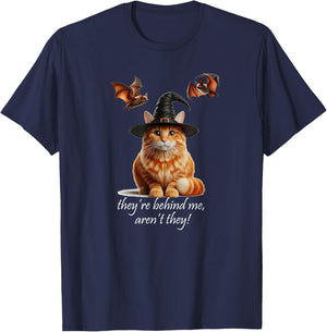 Cat Series. Halloween Orange Cat 2 Bats. They're Behind me. T-Shirt - T-Shirt | Navy