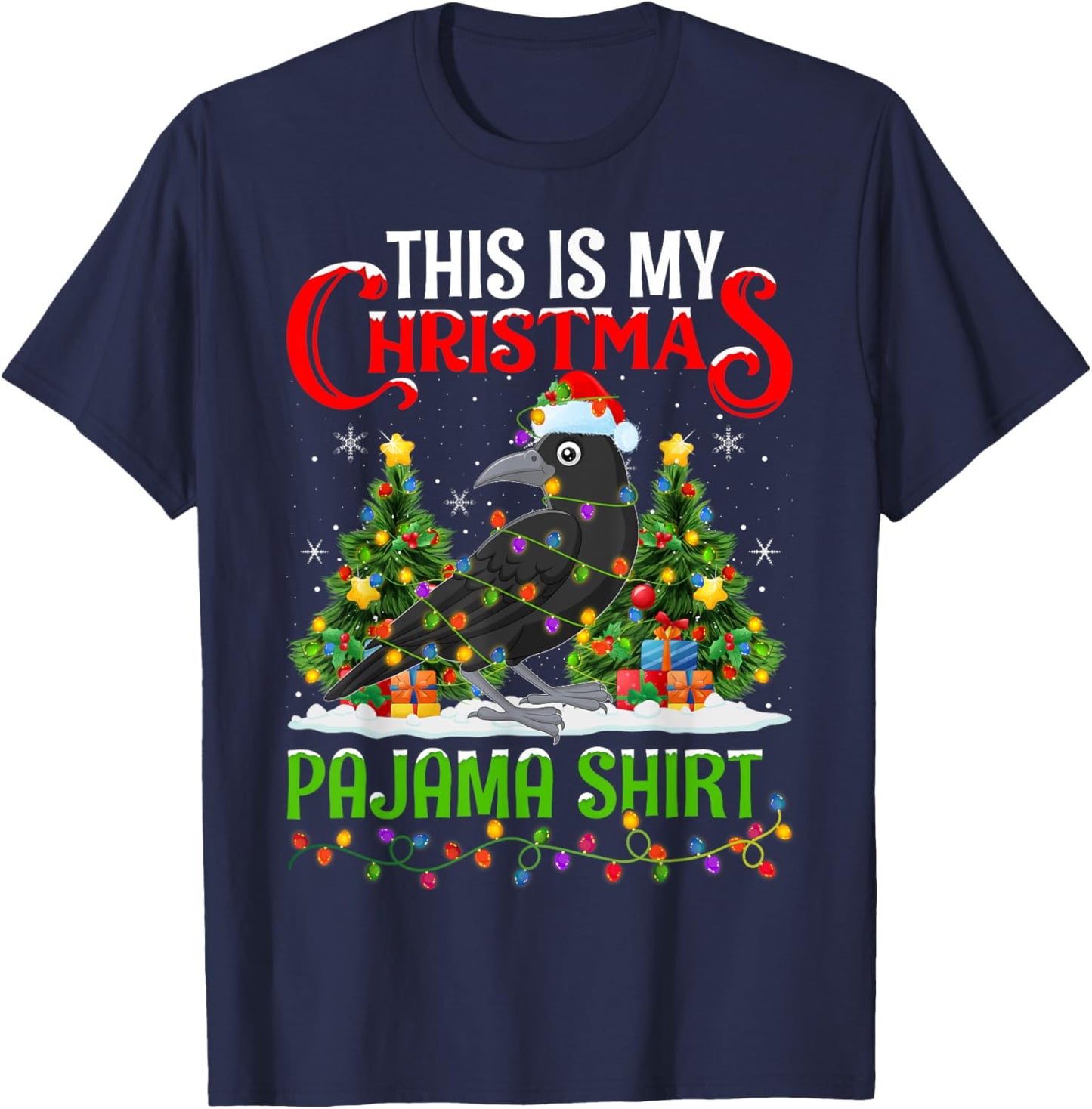 Raven Xmas Lights This Is My Christmas Pajama T-Shirt - T-Shirt | Navy