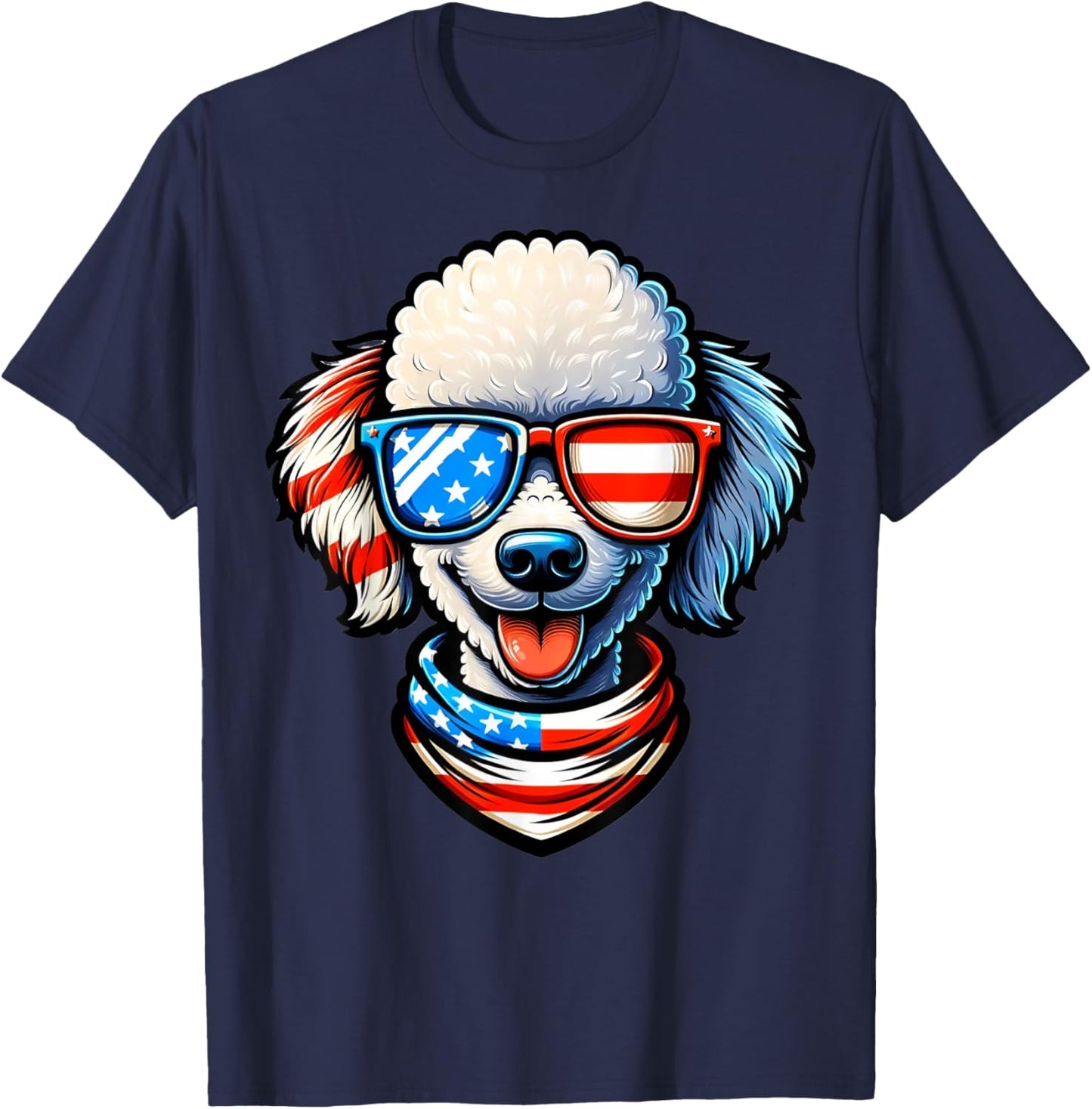 Poodle Dog Wearing USA Flag Sunglasses Patriotic 4th of July T-Shirt - T-Shirt | Navy