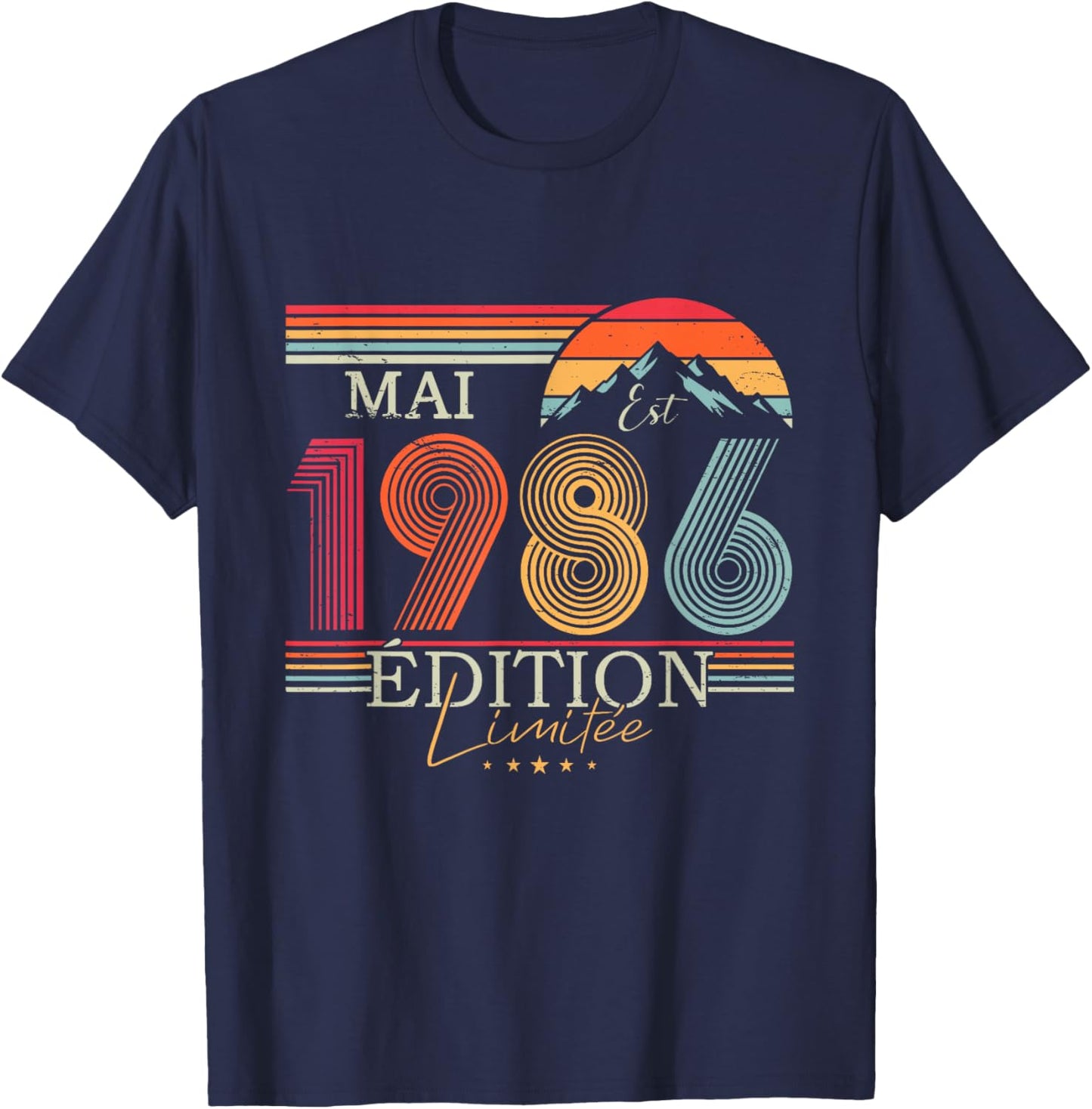 1986 Vintage May Birthday Retro Man Woman Gift T-Shirt - T-Shirt | Navy
