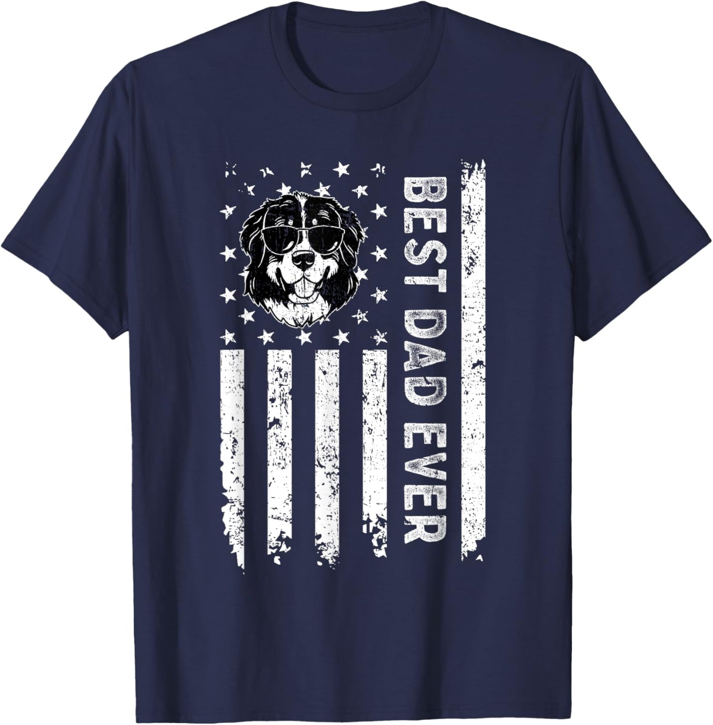 Best Bernese Mountain Dog Dad Ever Fathers Day USA Flag Women Kids T-Shirt - T-Shirt | Navy