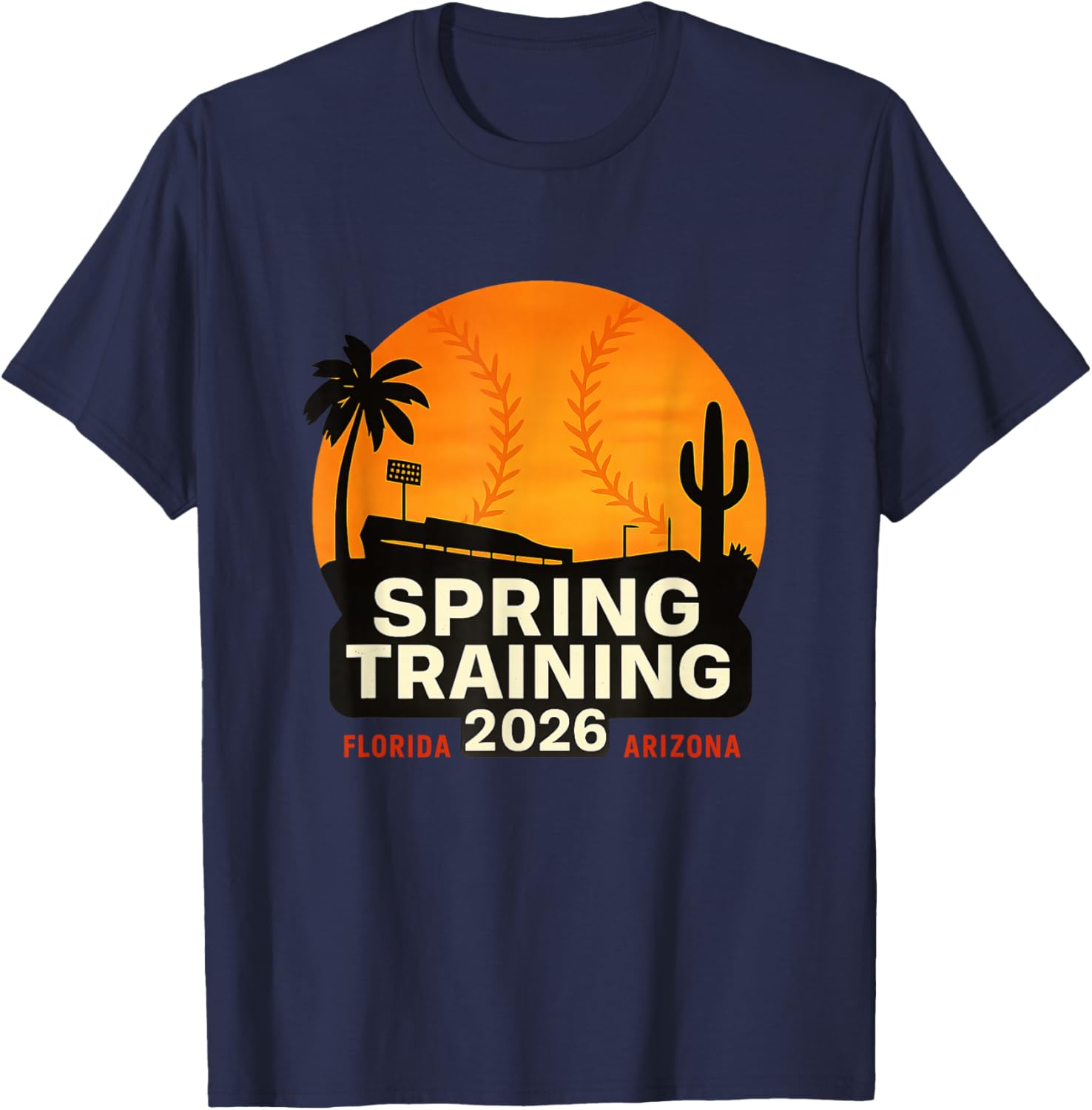 Spring Training 2026 Sunset Graphic Florida & Arizona Base T-Shirt - T-Shirt | Navy