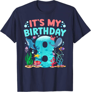 8th Ocean Birthday Party 8 Year Old Sea Animals T-Shirt - T-Shirt | Navy