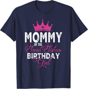 Mommy of The Sweet Sixteen Bday Girl 16th Pink Crown T-Shirt - T-Shirt | Navy