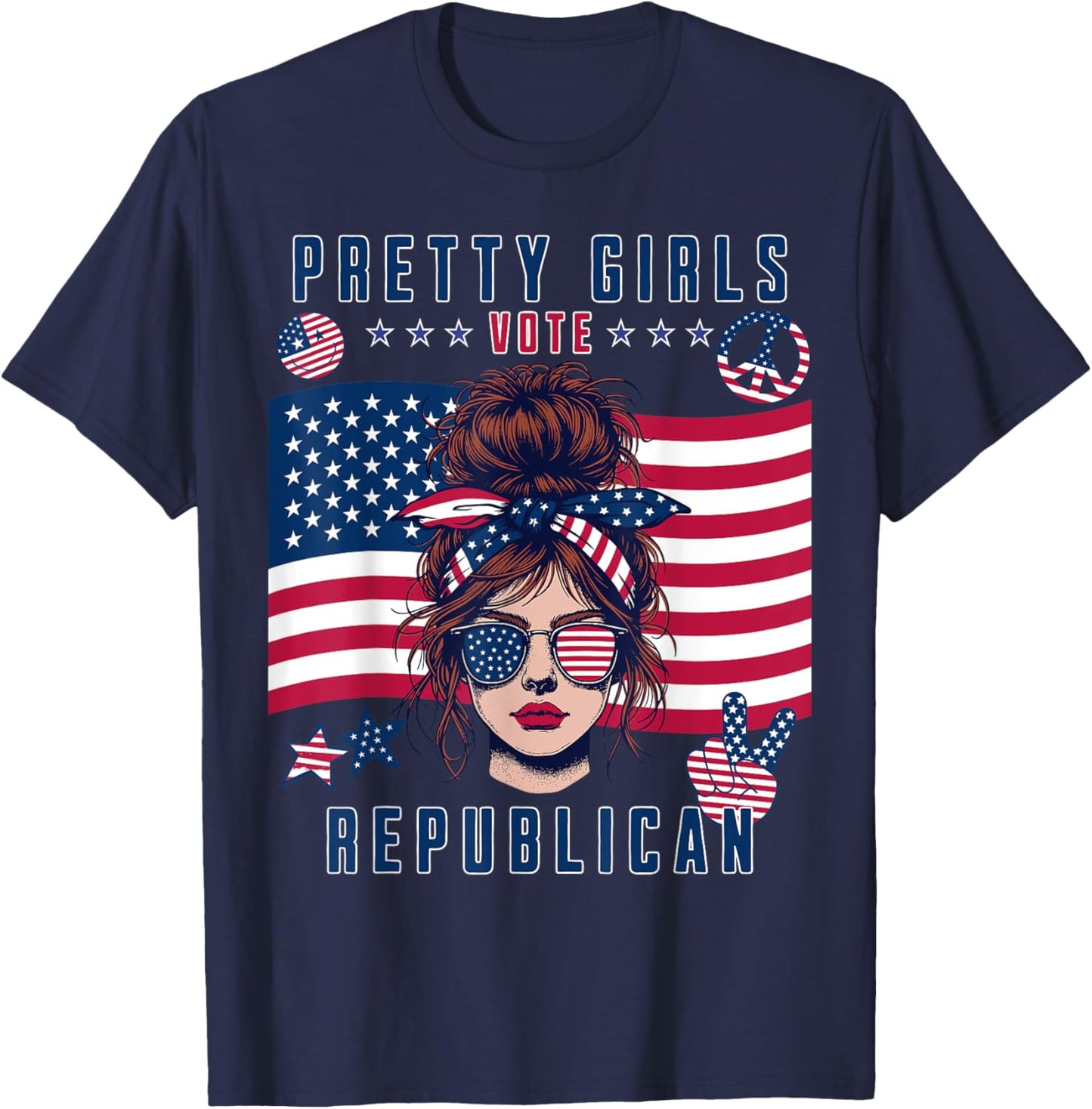 Pretty Girls Vote Republican Funny Patriotic Design T-Shirt - T-Shirt | Navy