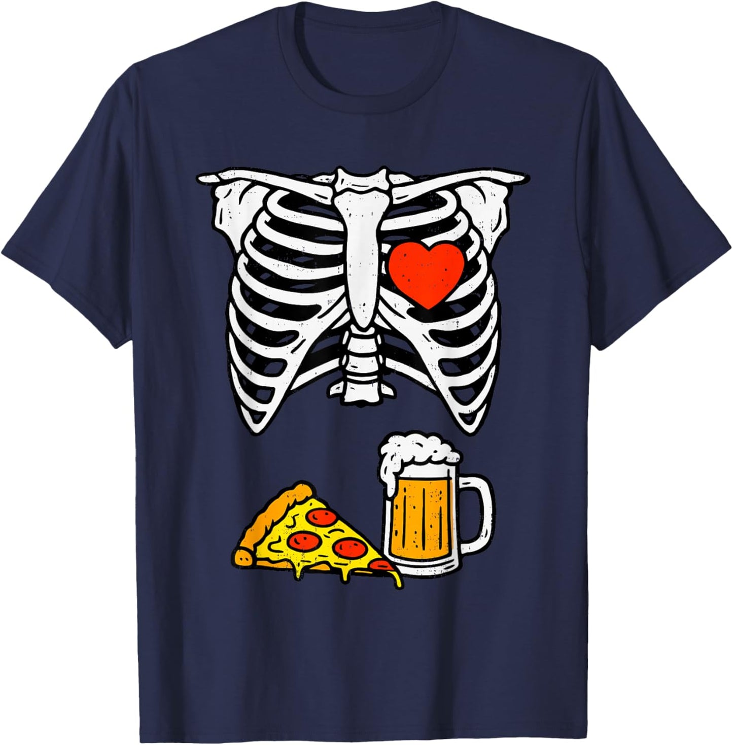 Funny Dad Skeleton Beer Pizza Halloween Costume Father T-Shirt - T-Shirt | Navy
