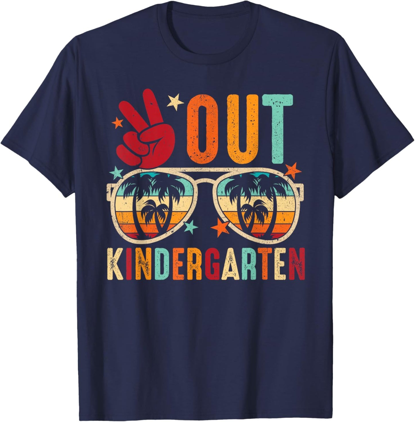 Vintage Peace Out Kindergarten Graduation Last Day Of School T-Shirt - T-Shirt | Navy