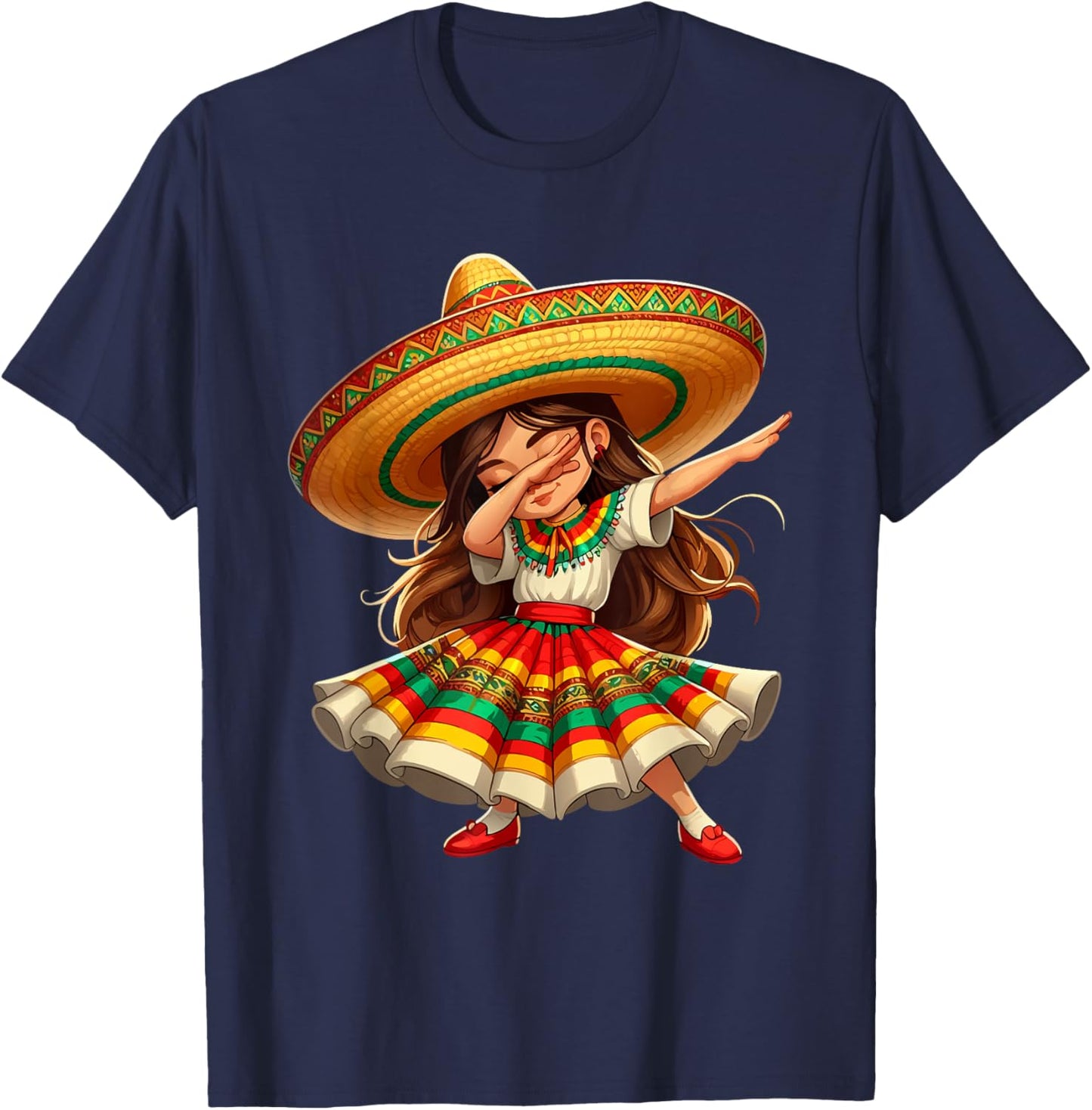 Funny Dabbing Mexican Sombrero Cinco de Mayo Women Girl T-Shirt - T-Shirt | Navy