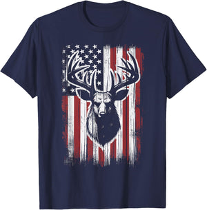 Deer Hunting American Flag Deer T-Shirt - T-Shirt | Navy