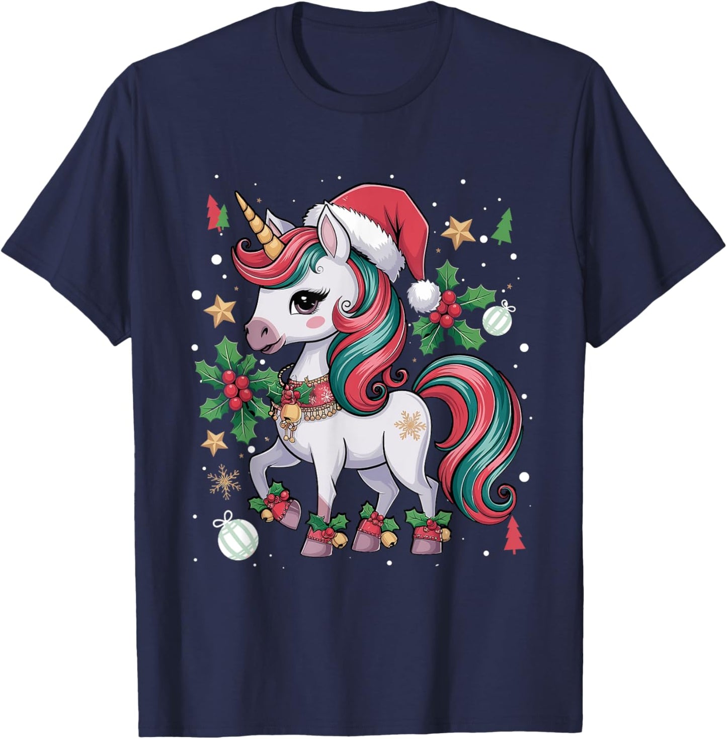 Merry Christmas Unicorn Girls Kid Toddler Xmas Unicorn Santa T-Shirt - T-Shirt | Navy