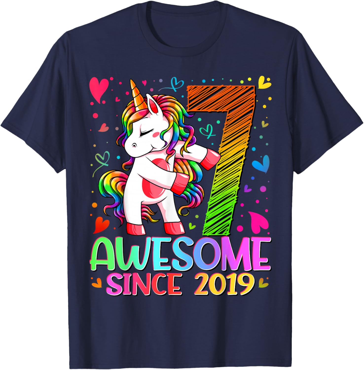 7th Birthday Shirt Girl 7 Year Old Gifts 7 Birthday Girl T-Shirt - T-Shirt | Navy