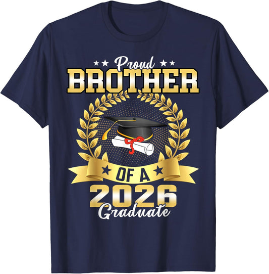 Proud Brother of a 2026 Graduate Grad Senior Graduation Gift T-Shirt - T-Shirt | Navy