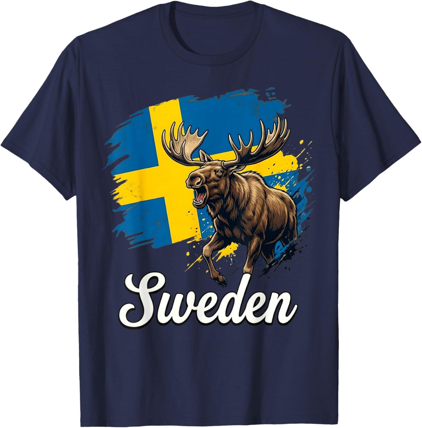 Sweden Moose Flag Swedish National Animal T-Shirt - T-Shirt | Navy