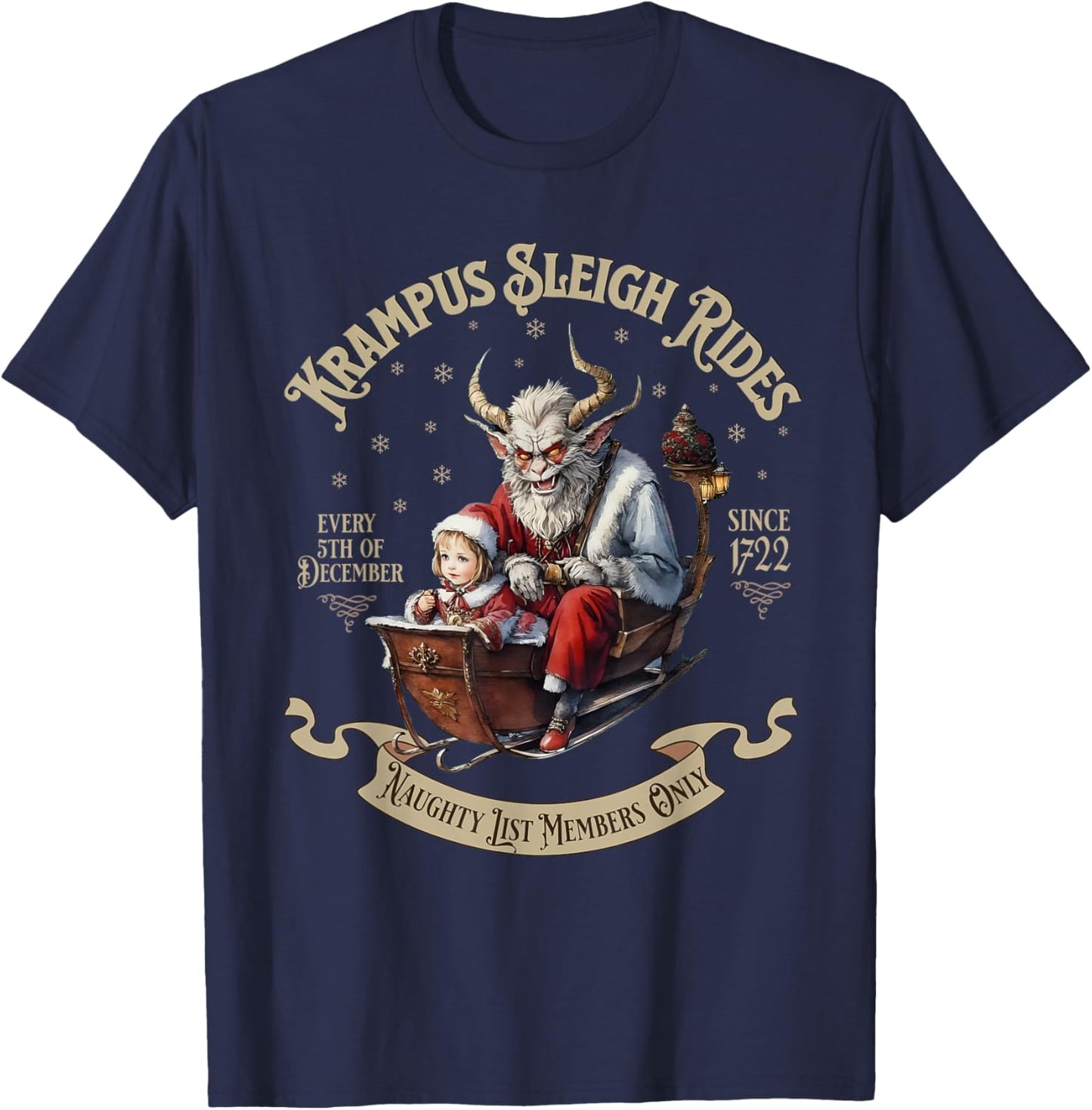 Funny Vintage Krampus Sleigh Rides Spooky Christmas Season T-Shirt - T-Shirt | Navy