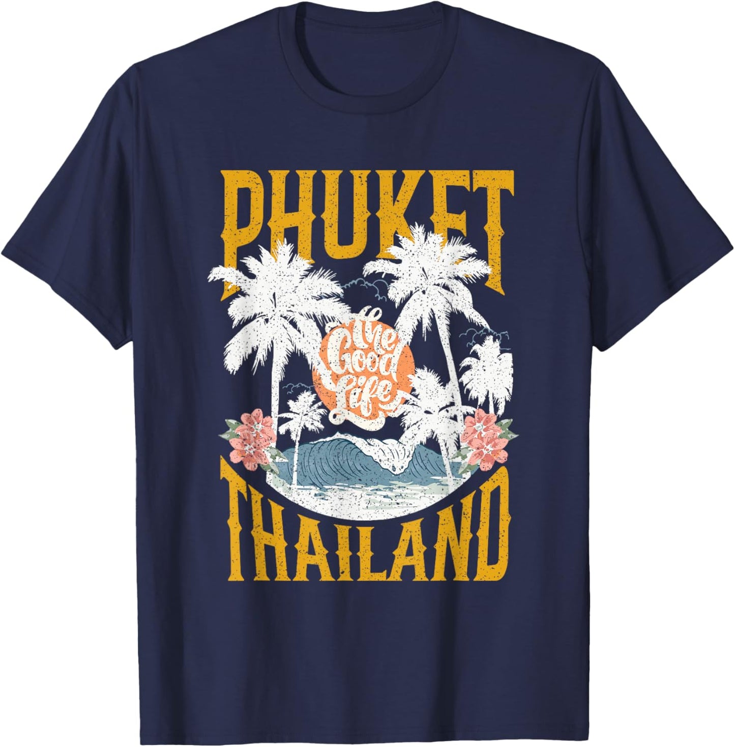 Vintage Retro Palm Trees Beach Vibes Phuket Thailand T-Shirt - T-Shirt | Navy