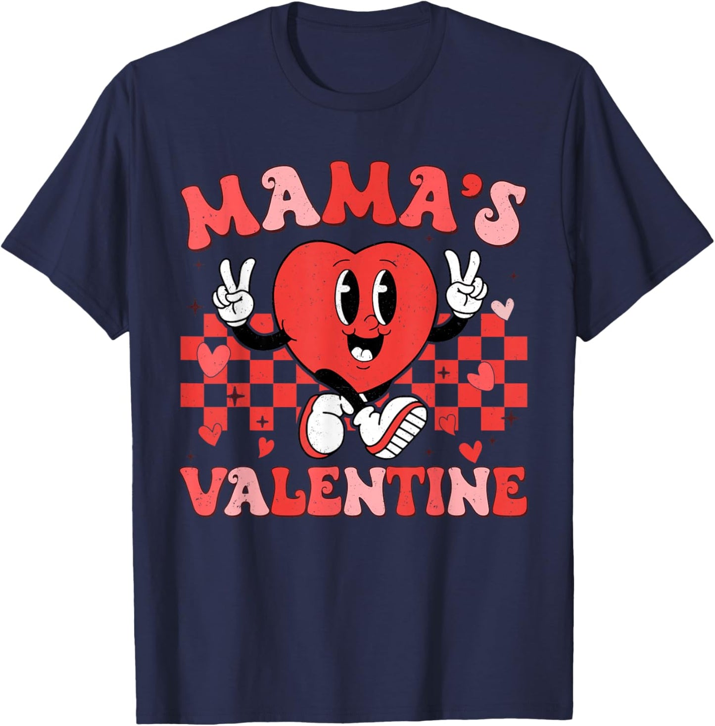 Retro Groovy Mama is My Valentine Cute Heart Boys Girls Kids T-Shirt - T-Shirt | Navy
