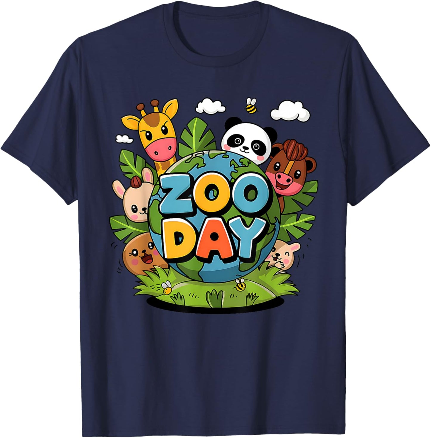 Men Women Kids Fun Zoo Day Wildlife Party Cute Animals Earth T-Shirt - T-Shirt | Navy