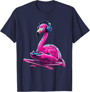 Flamingo Gaming Animal Video Games Funny Flamingo T-Shirt - T-Shirt | Navy