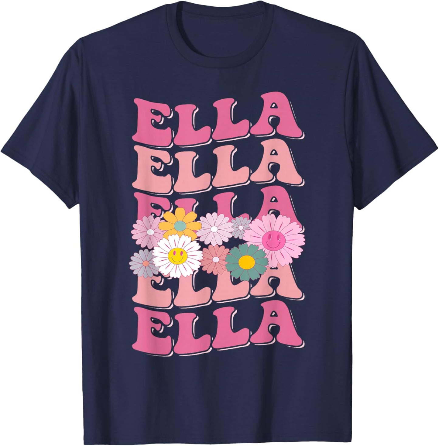 Girl Retro Ella First Name Personalized Groovy 80's T-Shirt - T-Shirt | Navy