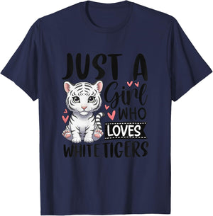 Just a Girl Who Loves White Tigers Cute White Tiger T-Shirt - T-Shirt | Navy