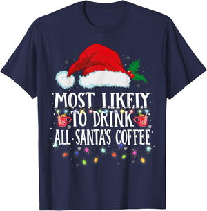 Matching Christmas PJS Most Likely To Drink Santa's Coffee T-Shirt - T-Shirt | Navy
