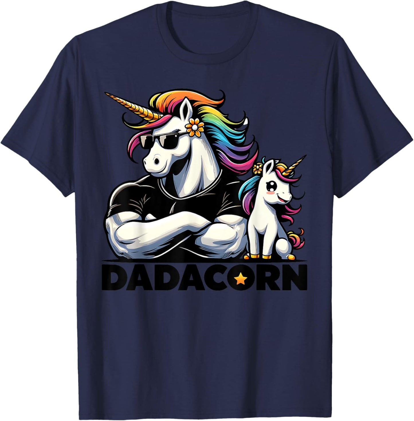 Dadacorn Unicorn Dad and Baby Unicorn, Father's Day Dadacorn T-Shirt - T-Shirt | Navy