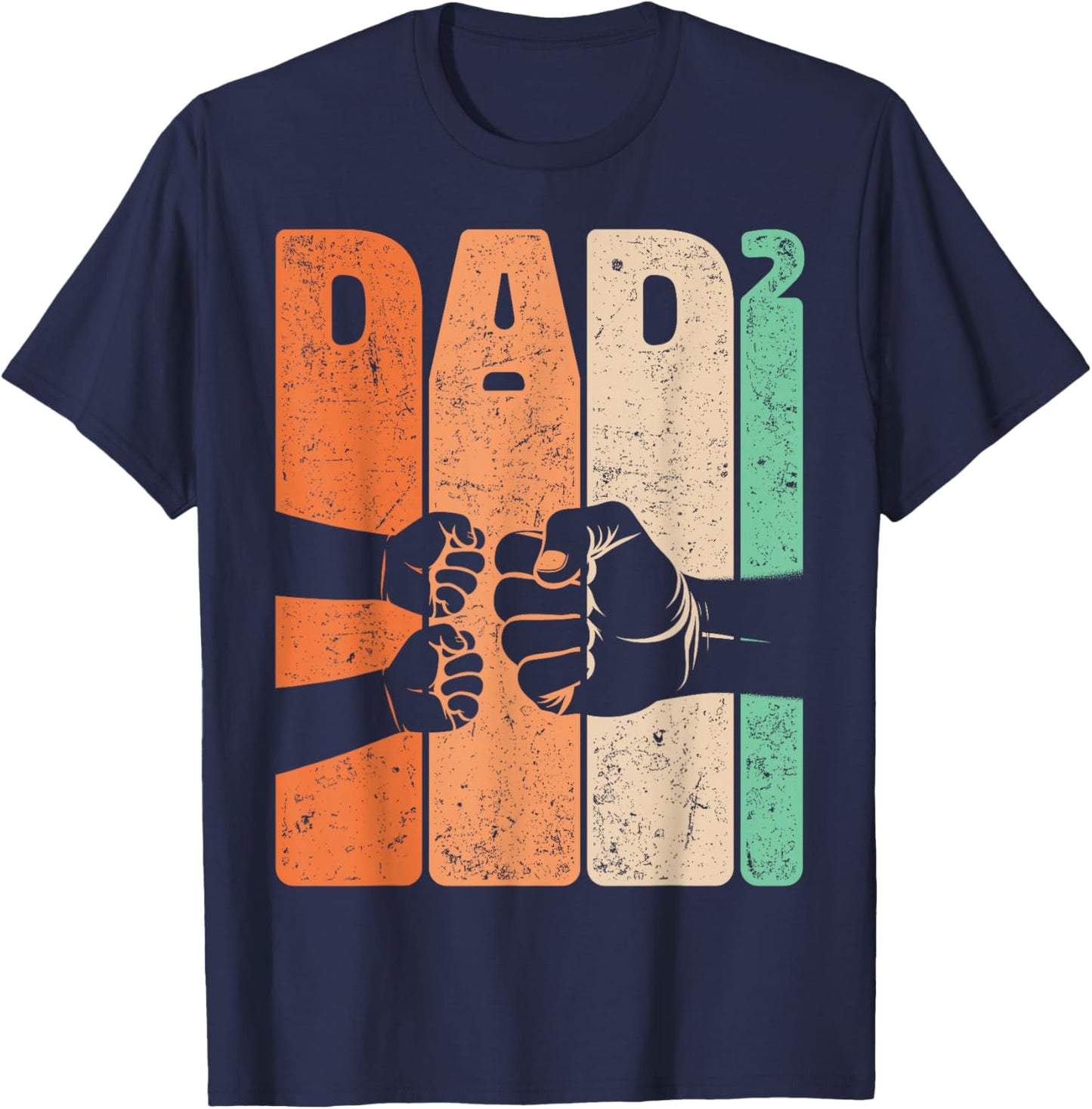 Funny Fist Bump Dad Squared Retro Father of Two Kids T-Shirt - T-Shirt | Navy